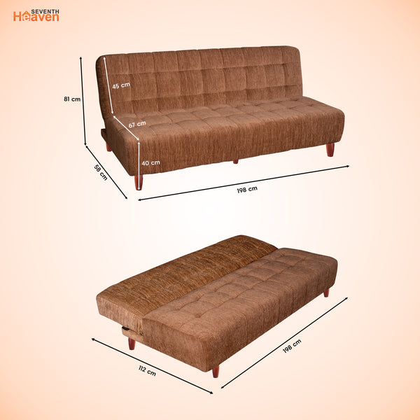 Florida 4 Seater Wooden Sofa Cum Bed - ( Premium Molfino Fabric- Beige)