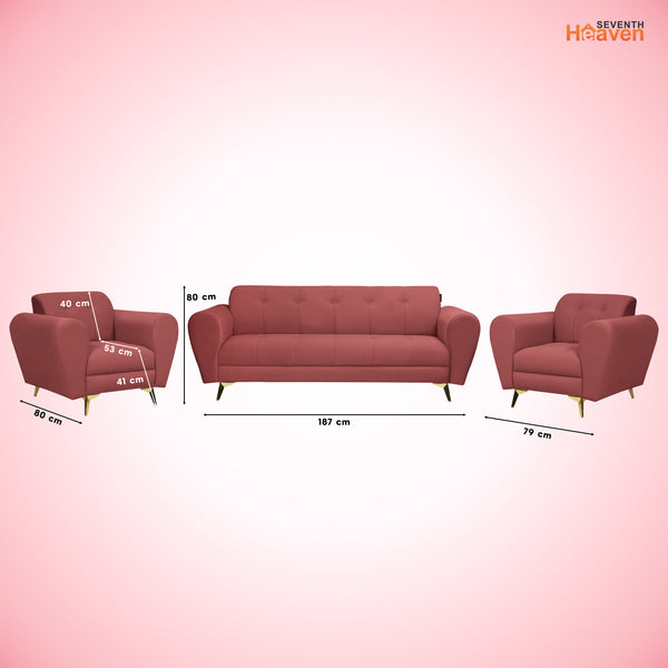Milan Icon (3+1+1) Seater Sofa- ( Plush Suede Fabric - Peach )