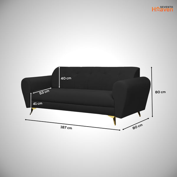 Milan Icon 3 Seater Sofa- ( Plush Suede Fabric- Black )