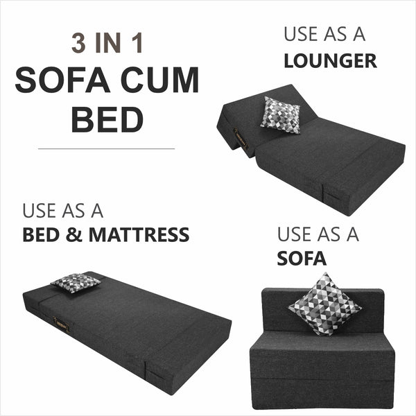 Rejoice Sofa Cum Bed - 1 Seater, Printed Cushion (Jute Fabric- Brown & Grey )