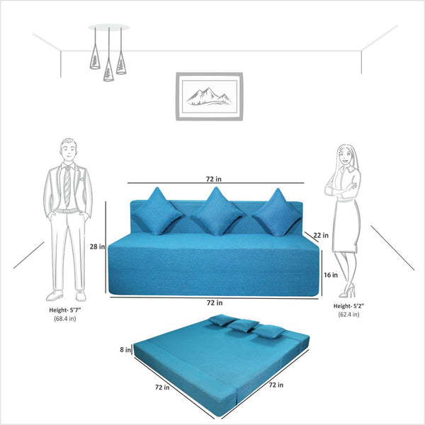 Rejoice Sofa Cum Bed Cover - 3 Seater, Plain Cushion ( Jute Fabric,  Sky Blue )