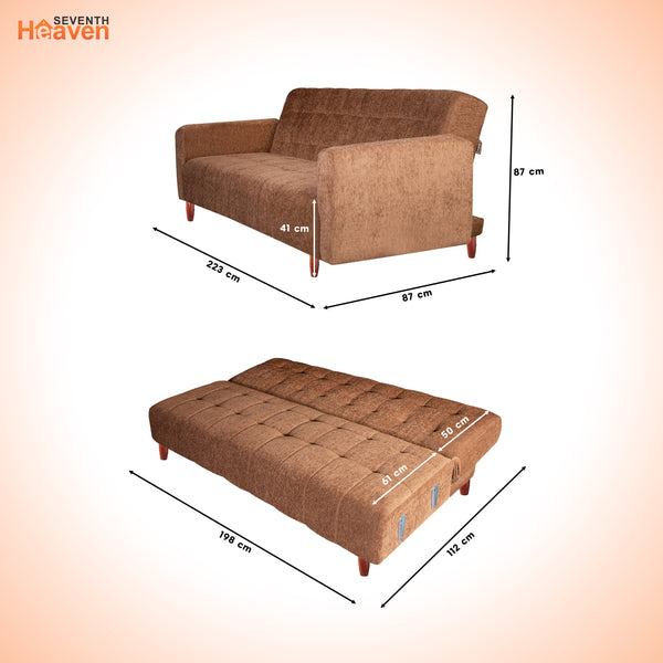 Lisbon  4 Seater Wooden Sofa Cum Bed - ( Premium Molfino Fabric - Beige)