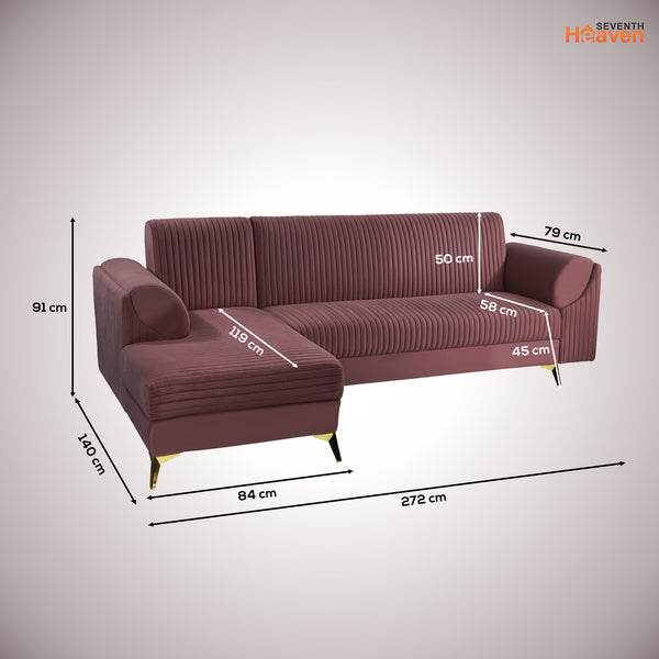 Venice 6 Seater Sofa Left Corner - ( Plush Suede Fabric - Brown )