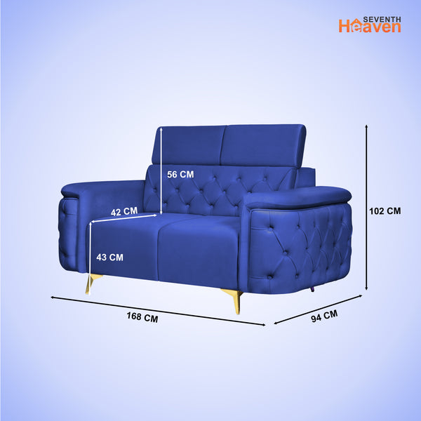 Rome 2 Seater Sofa- ( Plush Suede Fabric- Blue )