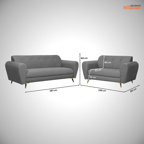 Milan Icon (3+2) Seater Sofa- ( Plush Suede Fabric - Grey )