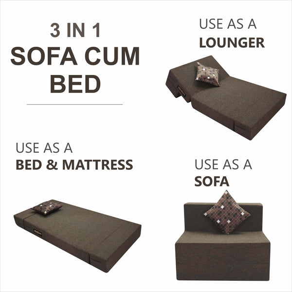 Rejoice Sofa Cum Bed - 1 Seater, Printed Cushion (Jute Fabric- Brown )