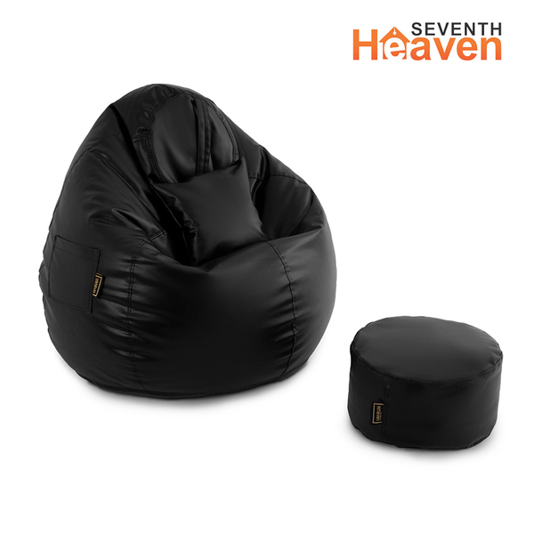 Seventh Heaven 4XL Bean Bag Cover with Footrest & Cushion ( Premium Leatherite - Black )