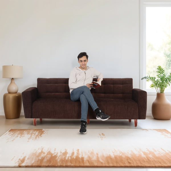 Lisbon Neo 3 Seater Wooden Sofa Cum Bed - ( Premium Molfino Fabric- Brown )