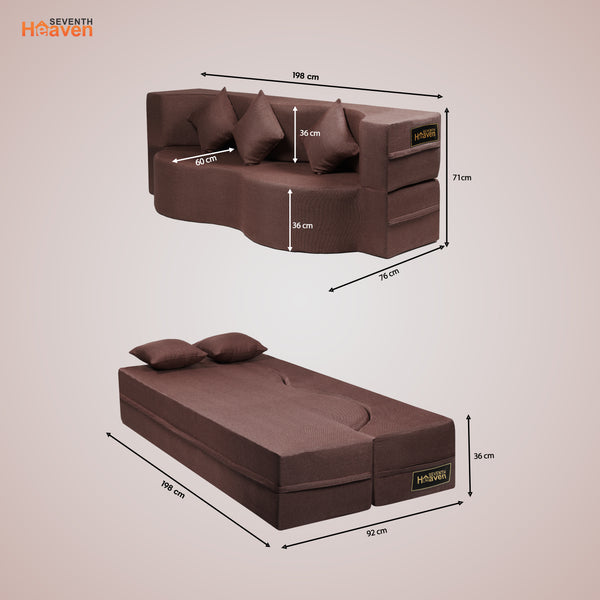 Curved Flipper X Sofa Cum Bed - 3 Seater, Plain Cushion ( Jute Fabric, Brown)