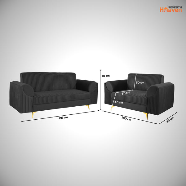 Venice (3+2) Seater Sofa- ( Plush Suede Fabric - Black )
