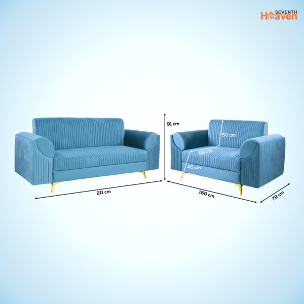 Venice (3+2) Seater Sofa- ( Plush Suede Fabric - Sky Blue )