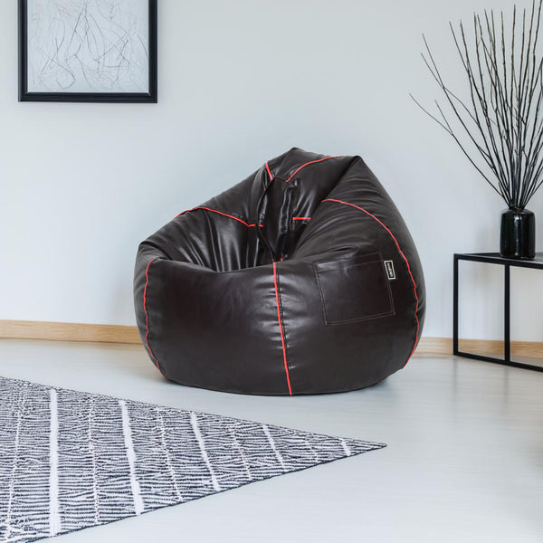 Seventh Heaven 3XL Filled Bean Bag ( Premium Leatherite - Brown & Red Strip )