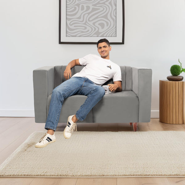 Sydney 2 Seater Sofa- ( Plush Suede Fabric- Grey )