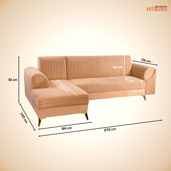 Venice 6 Seater Sofa Right Corner - ( Plush Suede Fabric - Beige )