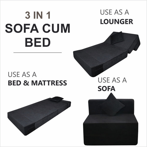 Rejoice Sofa Cum Bed - 1 Seater, Plain Cushion (Jute Fabric, Black  )