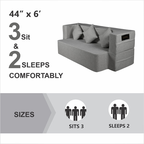 Flipper X Sofa Cum Bed - 3 Seater, Same Cushion ( Jute Fabric, Light Grey )