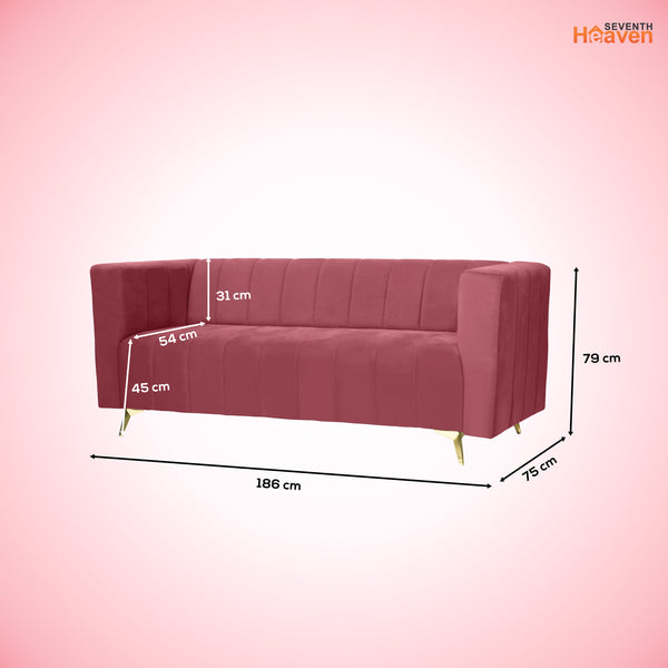 Tokyo Icon 3 Seater Sofa- ( Plush Suede Fabric- Peach )