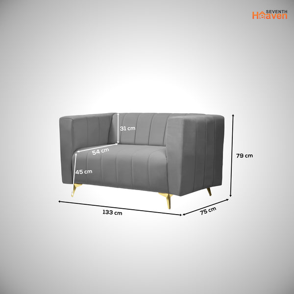 Tokyo Icon 2 Seater Sofa - ( Plush Suede Fabric - Grey )