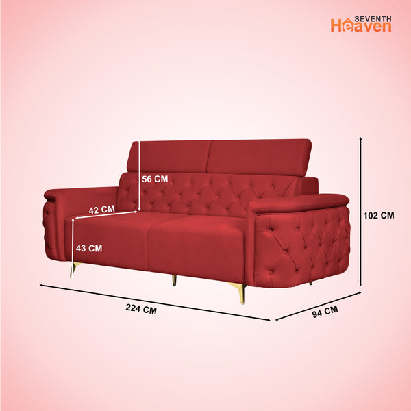 Rome 3 Seater Sofa- ( Plush Suede Fabric-Maroon )