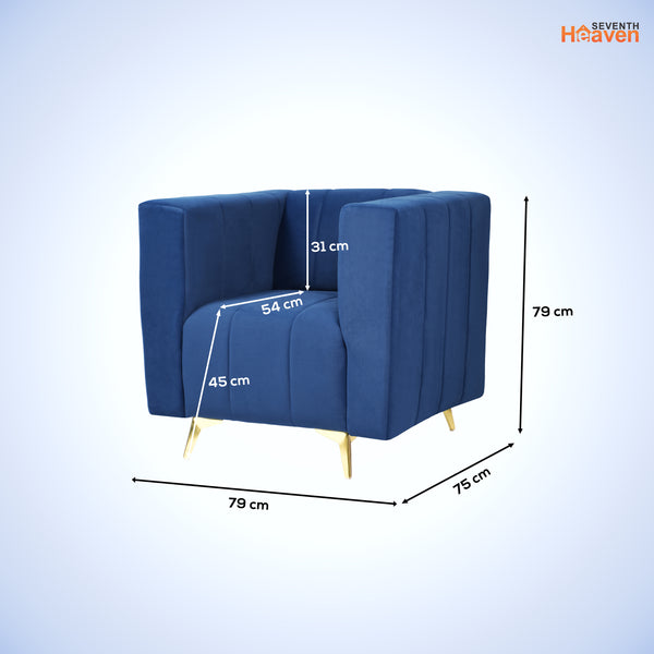 Tokyo Icon 1 Seater Sofa- ( Plush Suede Fabric- Blue )