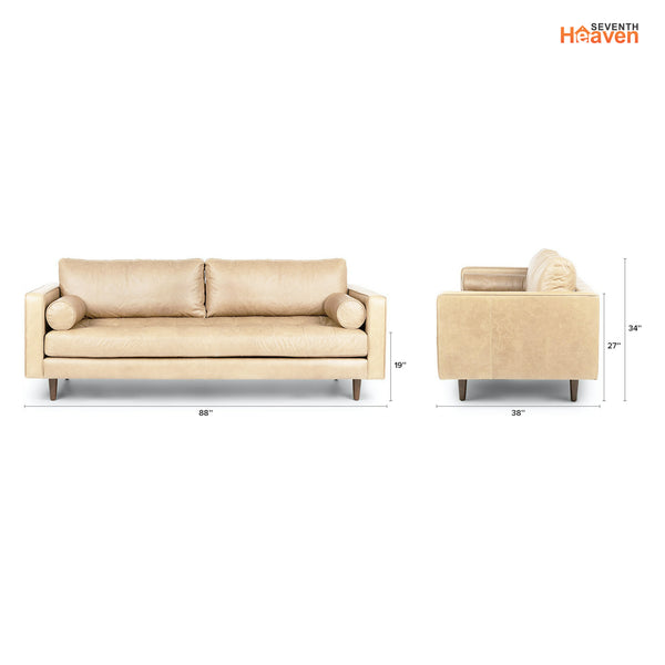 Vienna 3 Seater Sofa- ( Leatherette Fabric - Beige )