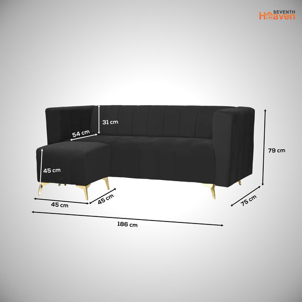 Tokyo Icon Ottoman 4 Seater Sofa - ( Plush Suede Fabric - Black )