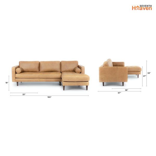 Vienna 6 Seater Sofa Right Corner - ( Leatherette Fabric - Tan )