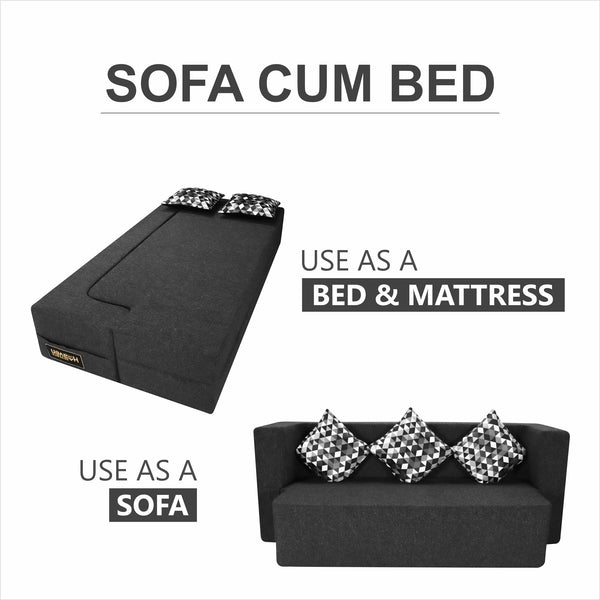 Flipper X Sofa Cum Bed - 3  Seater, Printed Cushion ( Jute Fabric, Grey )