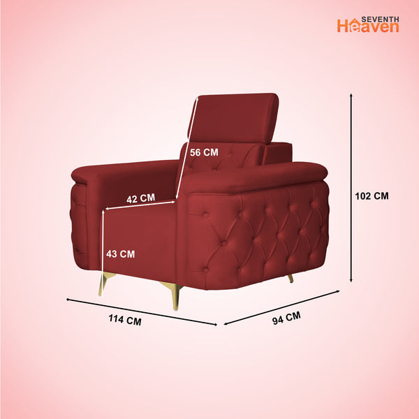 Rome 1 Seater Sofa- ( Plush Suede Fabric- Maroon )