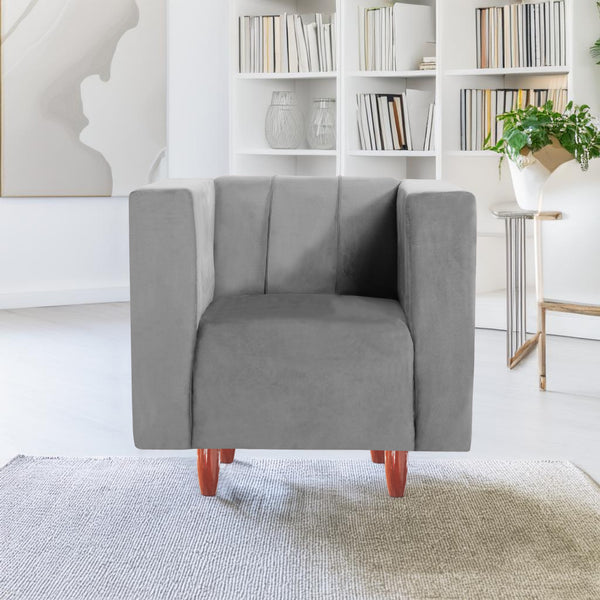 Sydney 1 Seater Sofa- ( Plush Suede Fabric- Grey )
