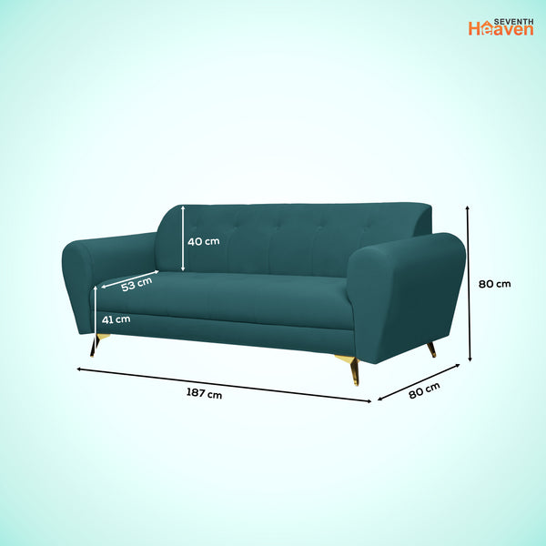 Milan Icon 3 Seater Sofa- ( Plush Suede Fabric- Teal )