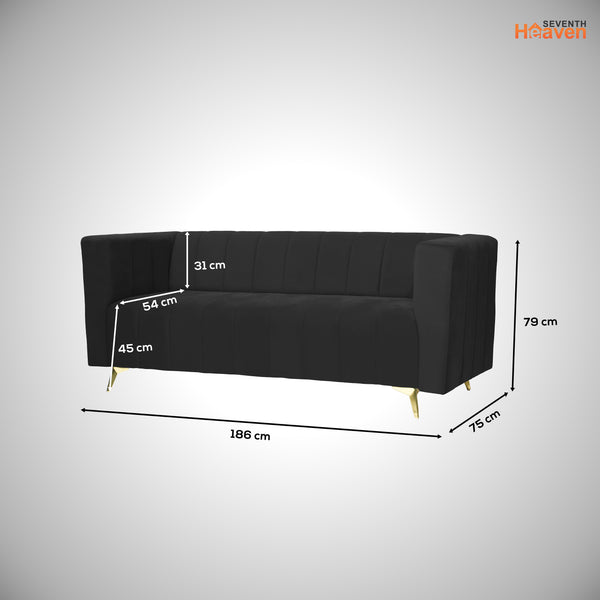 Tokyo Icon 3 Seater Sofa- ( Plush Suede Fabric- Black )