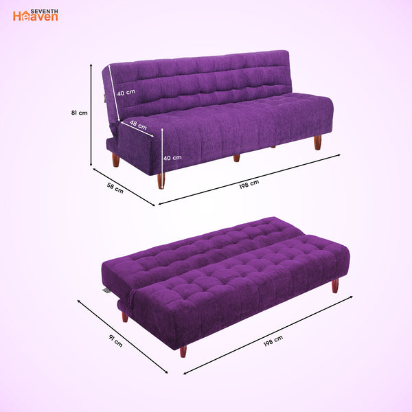 Florida Neo 4 Seater Wooden Sofa Cum Bed - ( Premium Molfino Fabric- Purple )