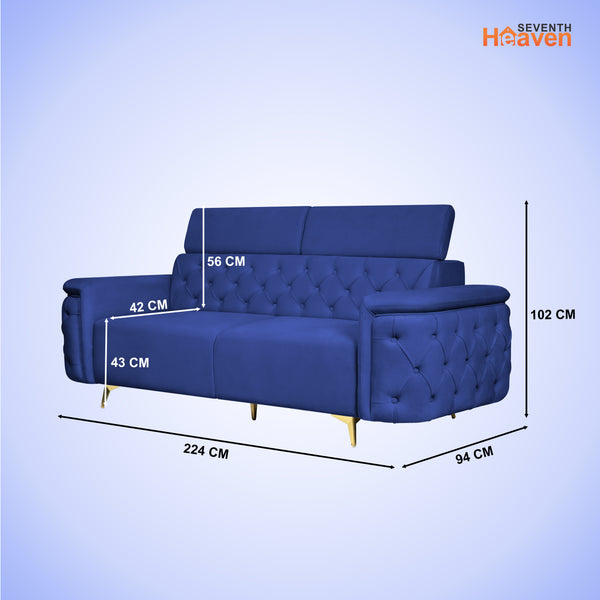 Rome 3 Seater Sofa- ( Plush Suede Fabric- Blue )