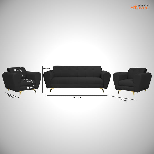 Milan Icon (3+1+1) Seater Sofa- ( Plush Suede Fabric - Black )