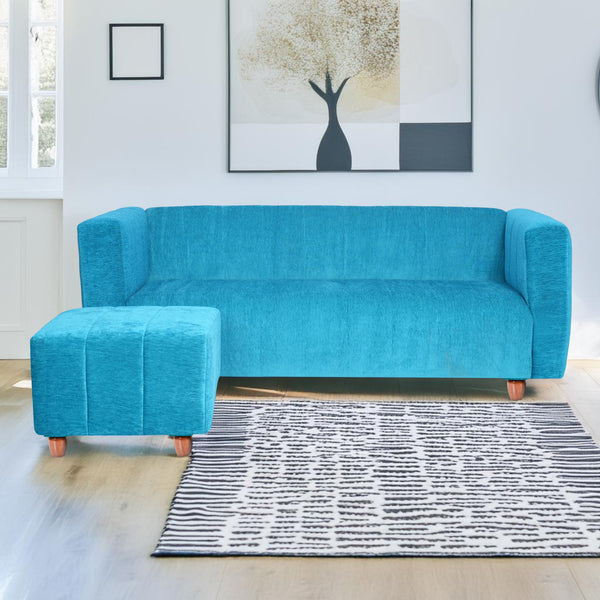 Tokyo 4 Seater Sofa with Ottoman- ( Premium Molfino Fabric- Sky Blue )