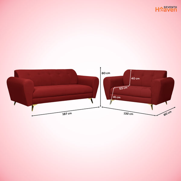 Milan Icon (3+2) Seater Sofa- ( Plush Suede Fabric - Maroon )