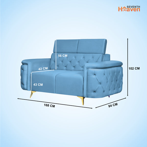 Rome 2 Seater Sofa- ( Plush Suede Fabric- Sky Blue )