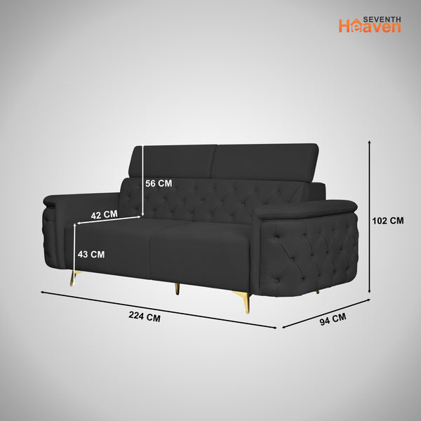 Rome 3 Seater Sofa- ( Plush Suede Fabric-Black )
