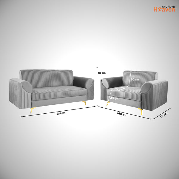 Venice (3+2) Seater Sofa- ( Plush Suede Fabric - Grey)