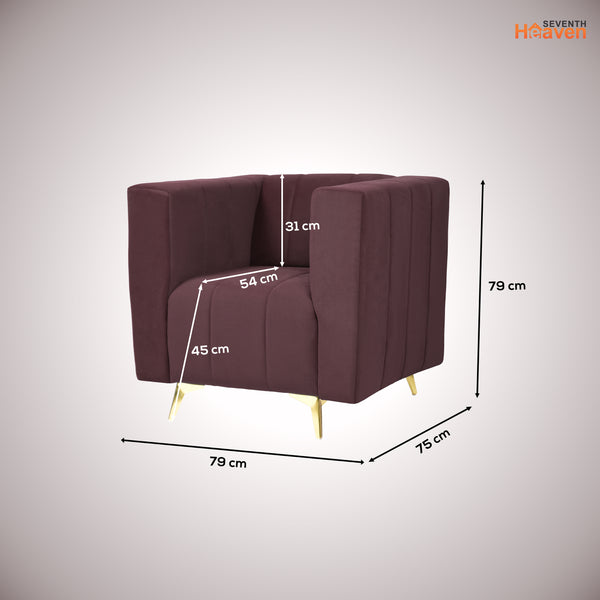 Tokyo Icon 1 Seater Sofa- ( Plush Suede Fabric- Brown )