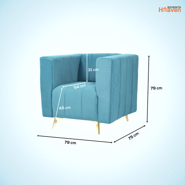 Tokyo Icon 1 Seater Sofa- ( Plush Suede Fabric- Sky Blue )