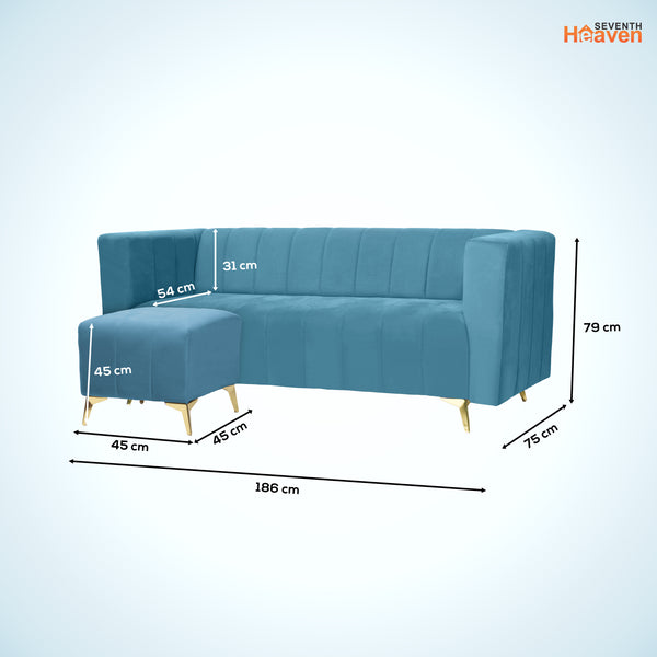 Tokyo Icon Ottoman 4 Seater Sofa - ( Plush Suede Fabric - Sky Blue )