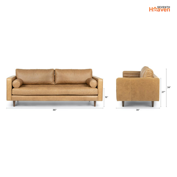 Vienna 3 Seater Sofa- ( Leatherette Fabric - Tan )