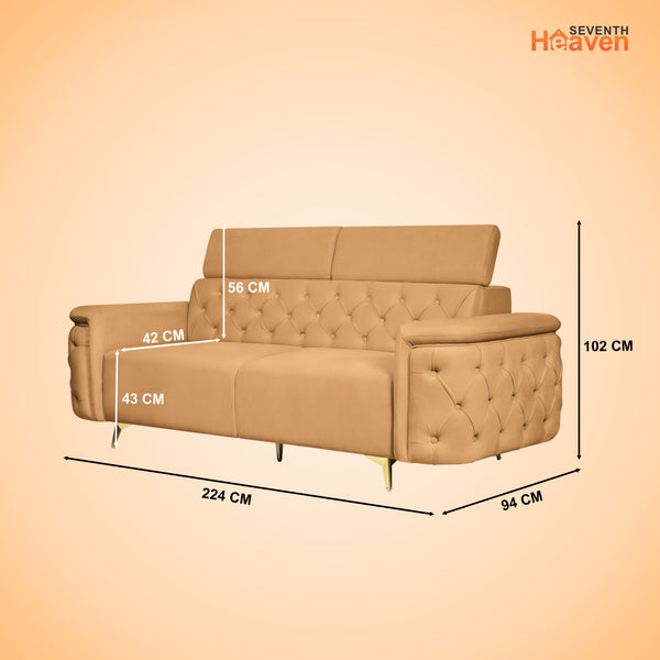 Rome 3 Seater Sofa- ( Plush Suede Fabric-Beige )
