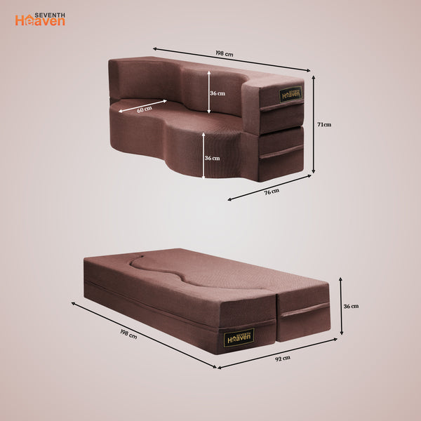Curved Flipper X Sofa Cum Bed - 3 Seater, ( Jute Fabric,Brown )