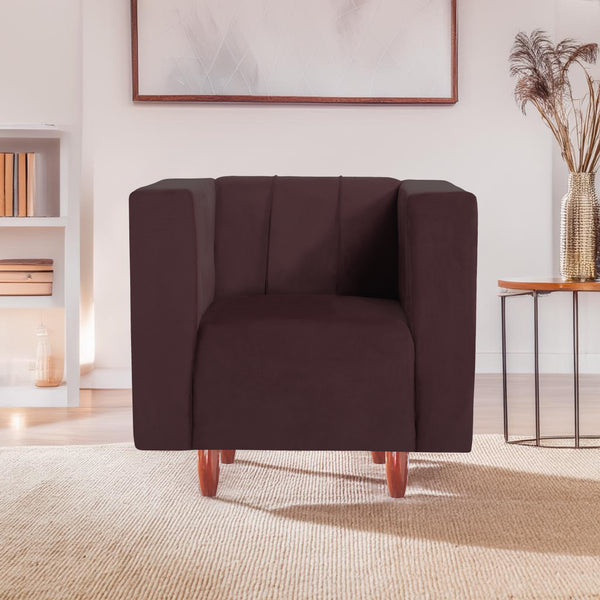 Sydney 1 Seater Sofa- ( Plush Suede Fabric- Brown )