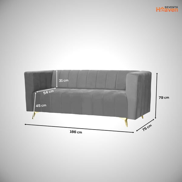 Tokyo Icon 3 Seater Sofa- ( Plush Suede Fabric- Grey )
