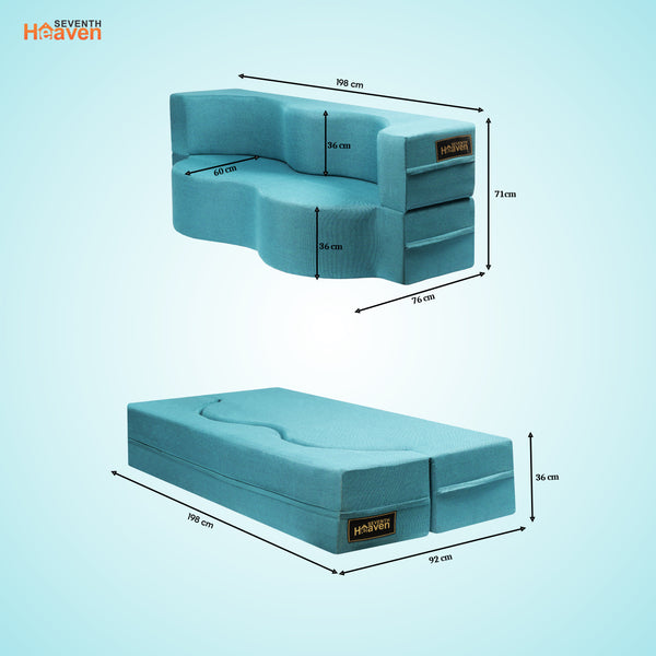 Curved Flipper X Sofa Cum Bed - 3 Seater, ( Jute Fabric,Sky Blue )