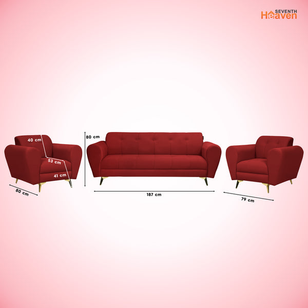 Milan Icon (3+1+1) Seater Sofa- ( Plush Suede Fabric - Maroon )